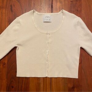 Zara cream ribbed cropped cardigan